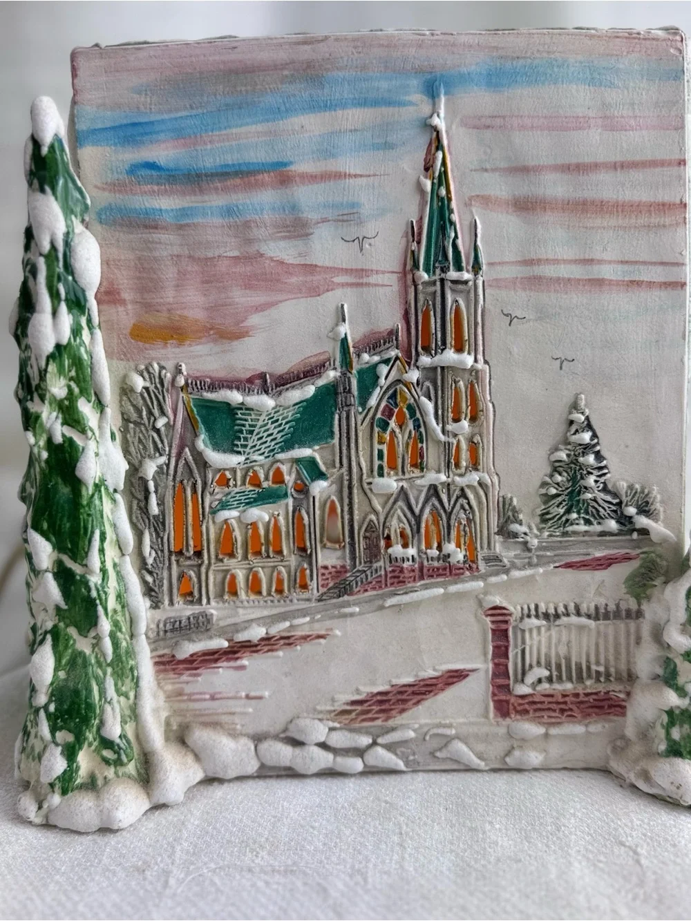 Rare Vintage Walter Brockmann Gothic Cathedral Christmas Nightlight Signed.